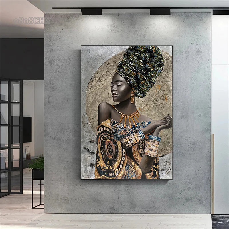 African Woman Abstract Art Canvas Paintings Africane Girl Africa Art Posters and Prints Wall Art Pictures for Living Room Decor