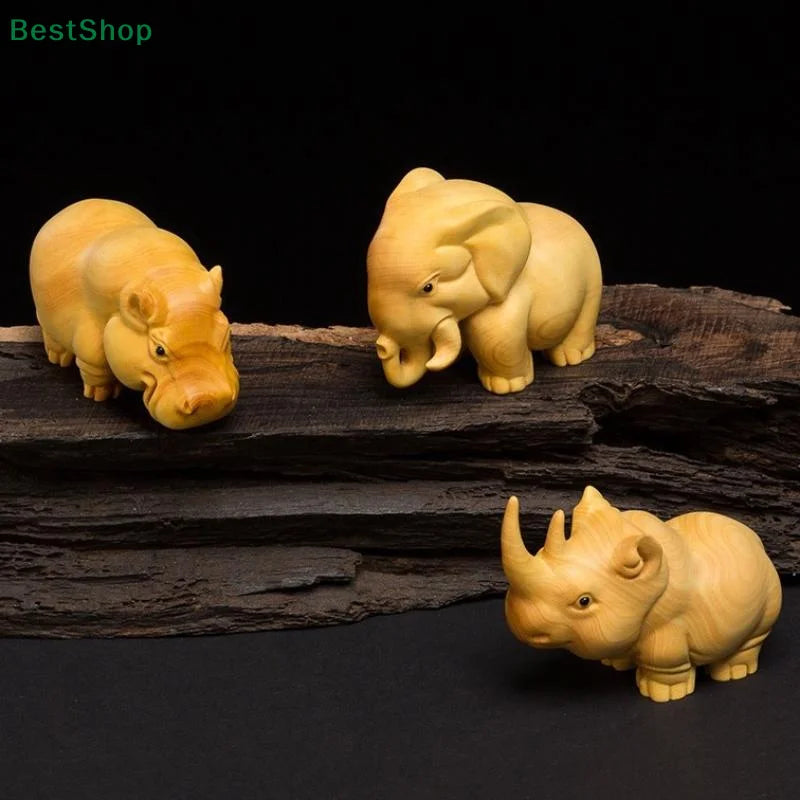 💖Wooden Carved African Trio:Rhinoceros,Hippopotamus,And Elephant Figurines,Creative Car and Home Decor Crafts
