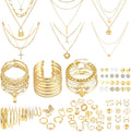 93 Pcs Golden Jewelry Set for Women Costume Jewelry Pack Golden Plated Necklace Bracelet Stackable Ring Earrings Jewelry for Christmas New Year