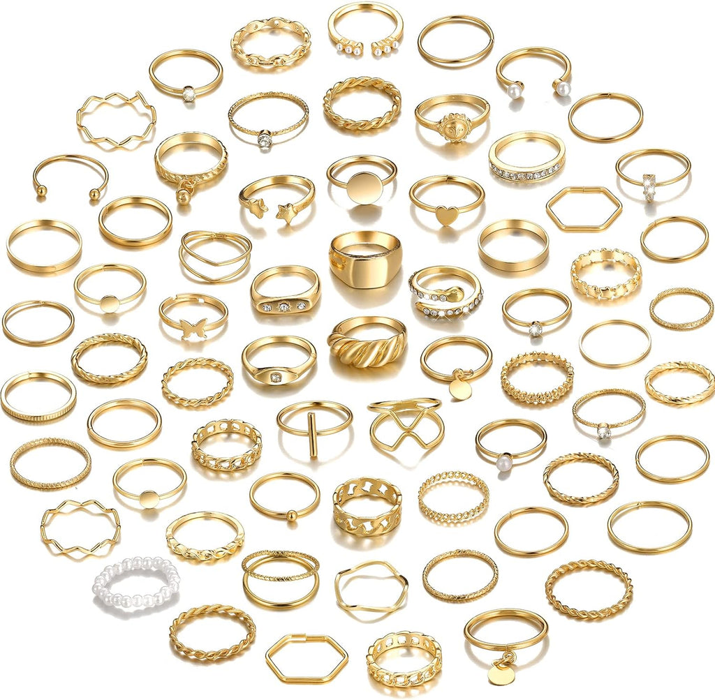 68 Pcs Gold Knuckle Rings Set for Women, Stackable Boho Joint Finger Midi Rings Silver Hollow Carved Crystal Stacking Ring Pack for Gift