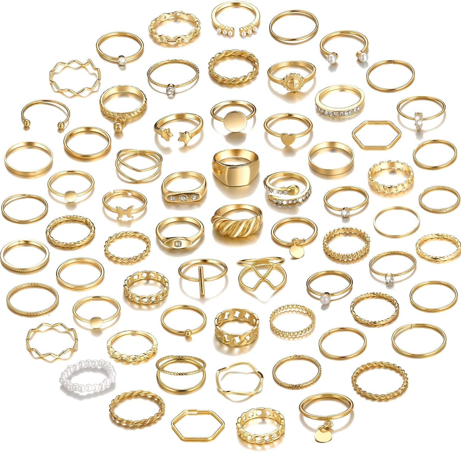 68 Pcs Gold Knuckle Rings Set for Women, Stackable Boho Joint Finger Midi Rings Silver Hollow Carved Crystal Stacking Ring Pack for Gift