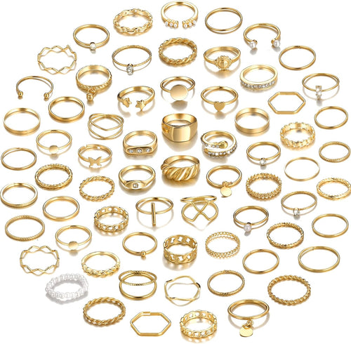 68 Pcs Gold Knuckle Rings Set for Women, Stackable Boho Joint Finger Midi Rings Silver Hollow Carved Crystal Stacking Ring Pack for Gift