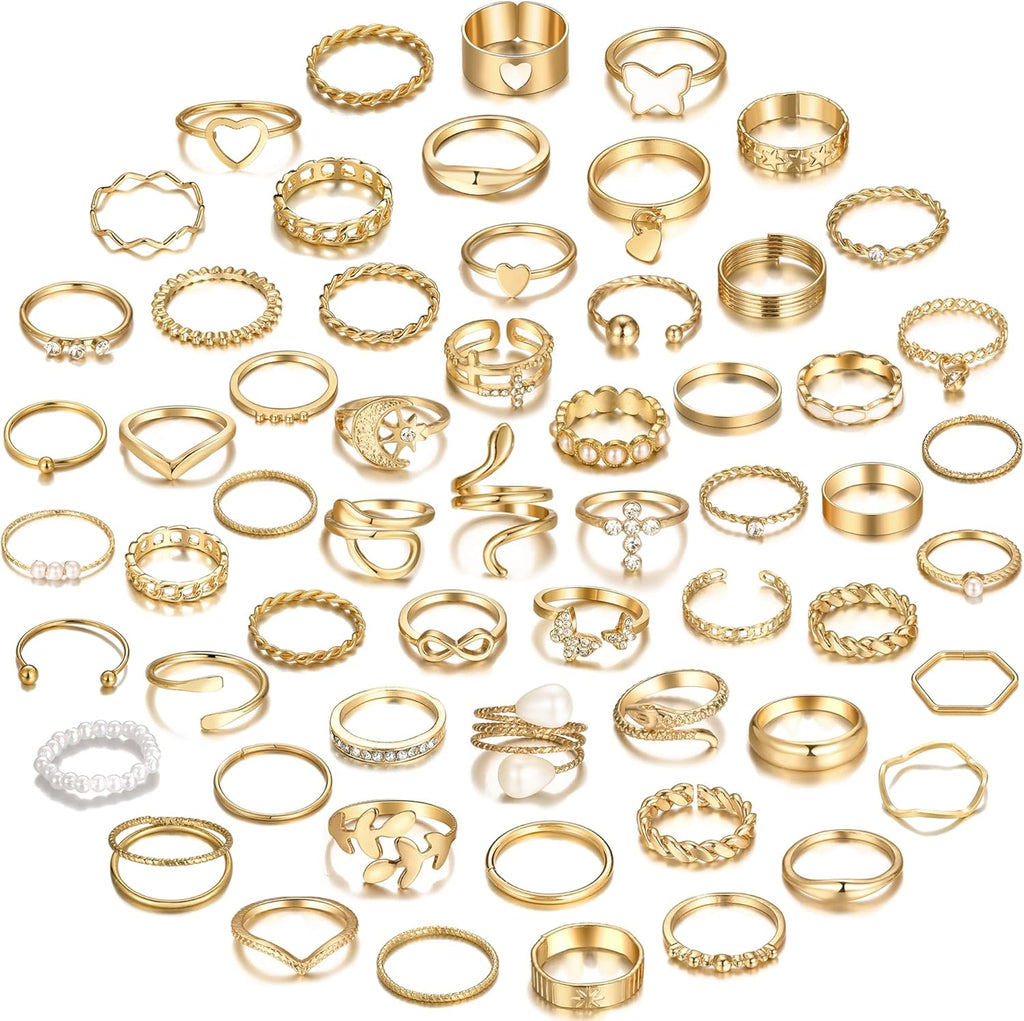 68 Pcs Gold Knuckle Rings Set for Women, Stackable Boho Joint Finger Midi Rings Silver Hollow Carved Crystal Stacking Ring Pack for Gift