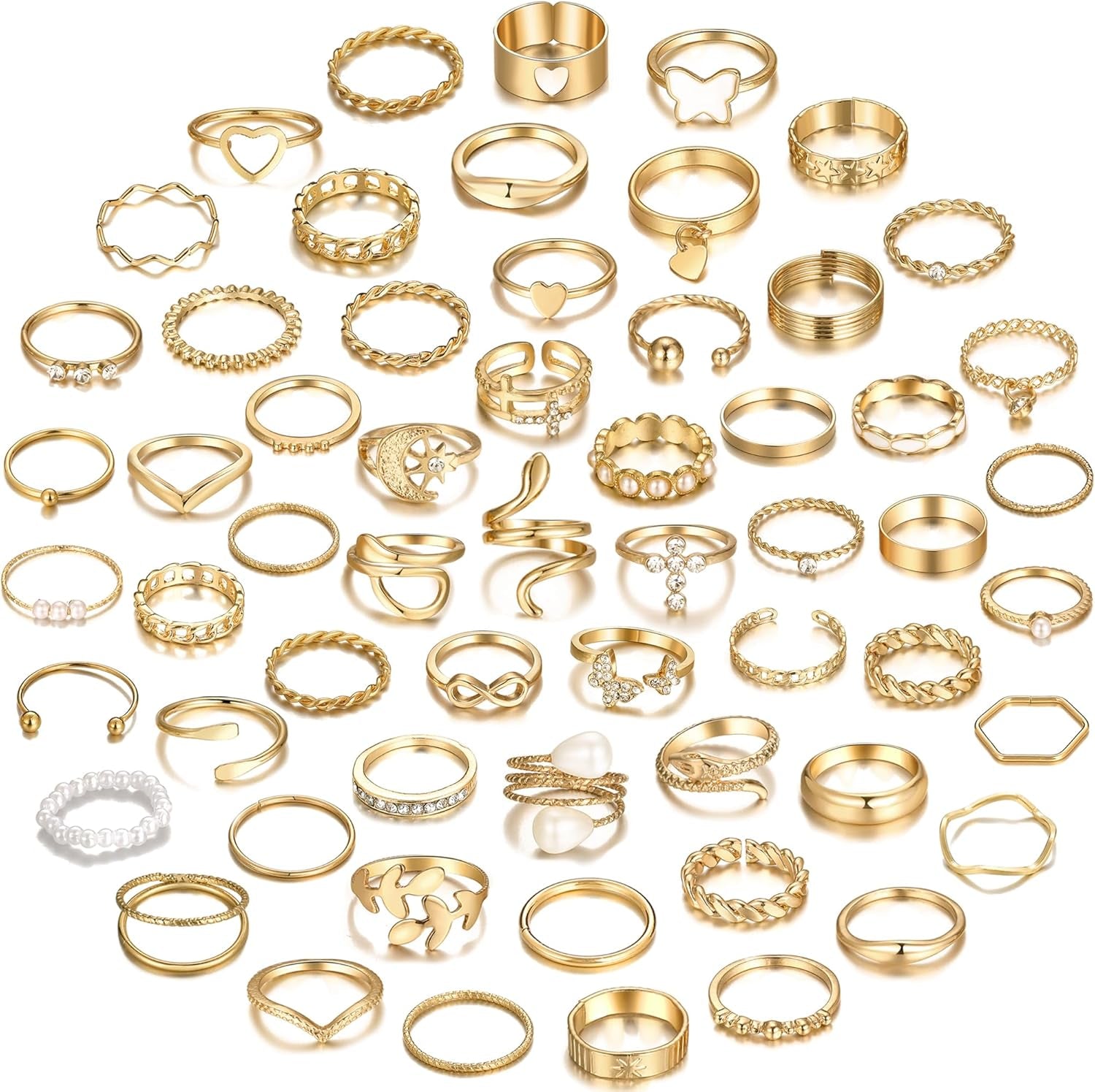 68 Pcs Gold Knuckle Rings Set for Women, Stackable Boho Joint Finger Midi Rings Silver Hollow Carved Crystal Stacking Ring Pack for Gift