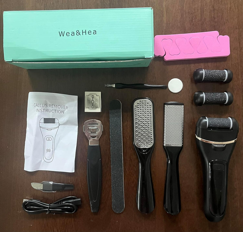 Electric Callus Remover for Feet with Rechargeable Waterproof 17 in 1 Professional Pedicure Kit with 3 Roller Heads 2 Speed,Foot File, Foot Care Tools Perfect for Dead Hard Cracked Dry Skin