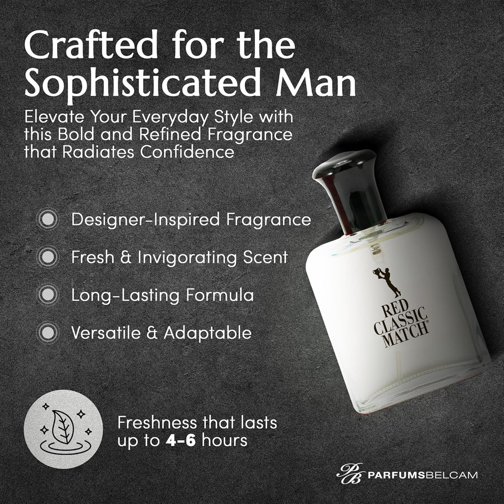 Red Classic Match Eau De Toilette - Spicy Woody Amber Fragrance for Men, Long-Lasting Masculine Scent, Affordable Cologne Alternative, Signature Fragrance - 2.54 Fl Oz