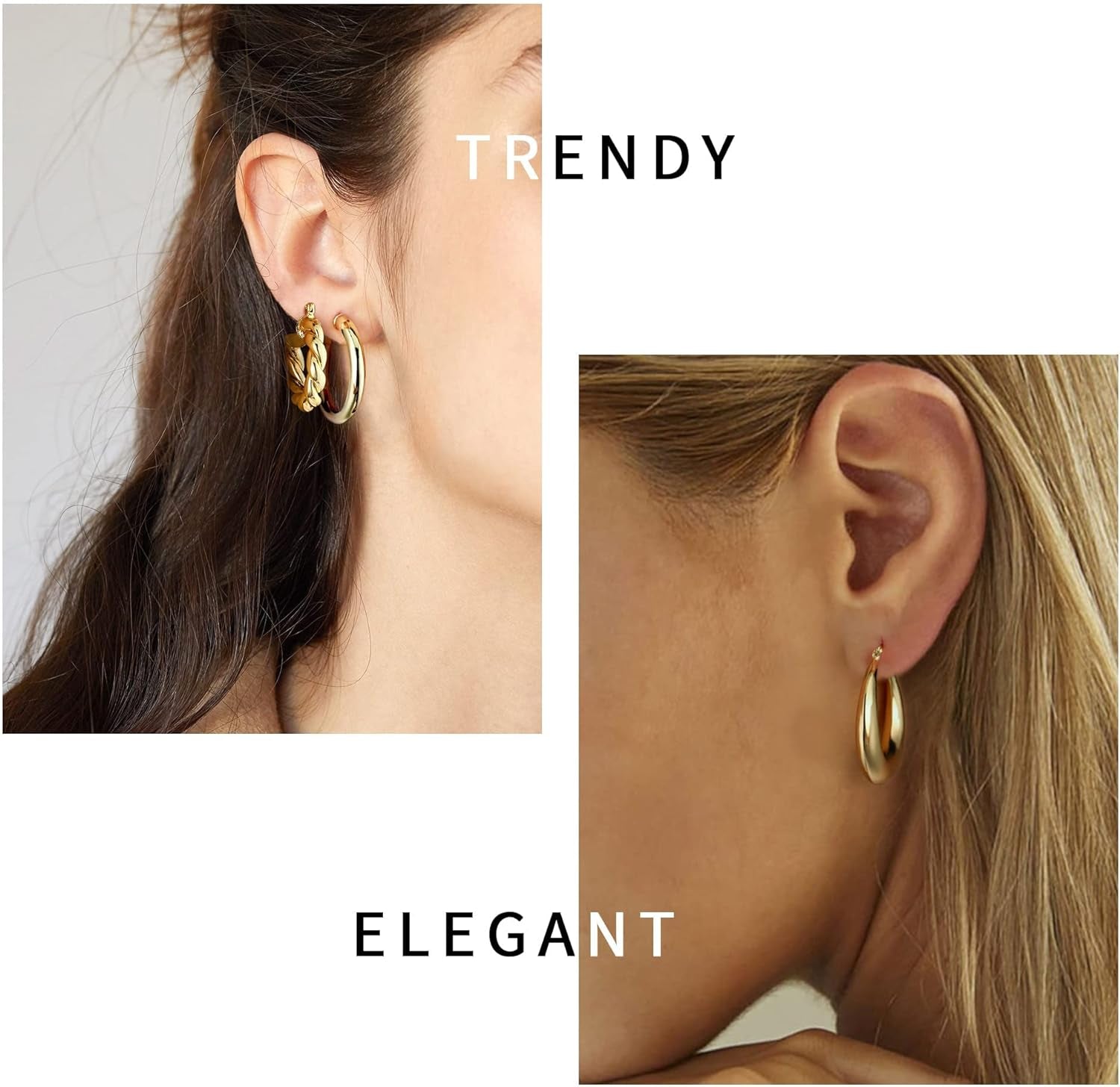 9 Pairs Gold Hoop Earrings for Women, 14K Real Gold Plated Chunky Hoop Earrings Set for Women Hypoallergenic Thick Lightweight Earring for Womens Jewelry Gifts