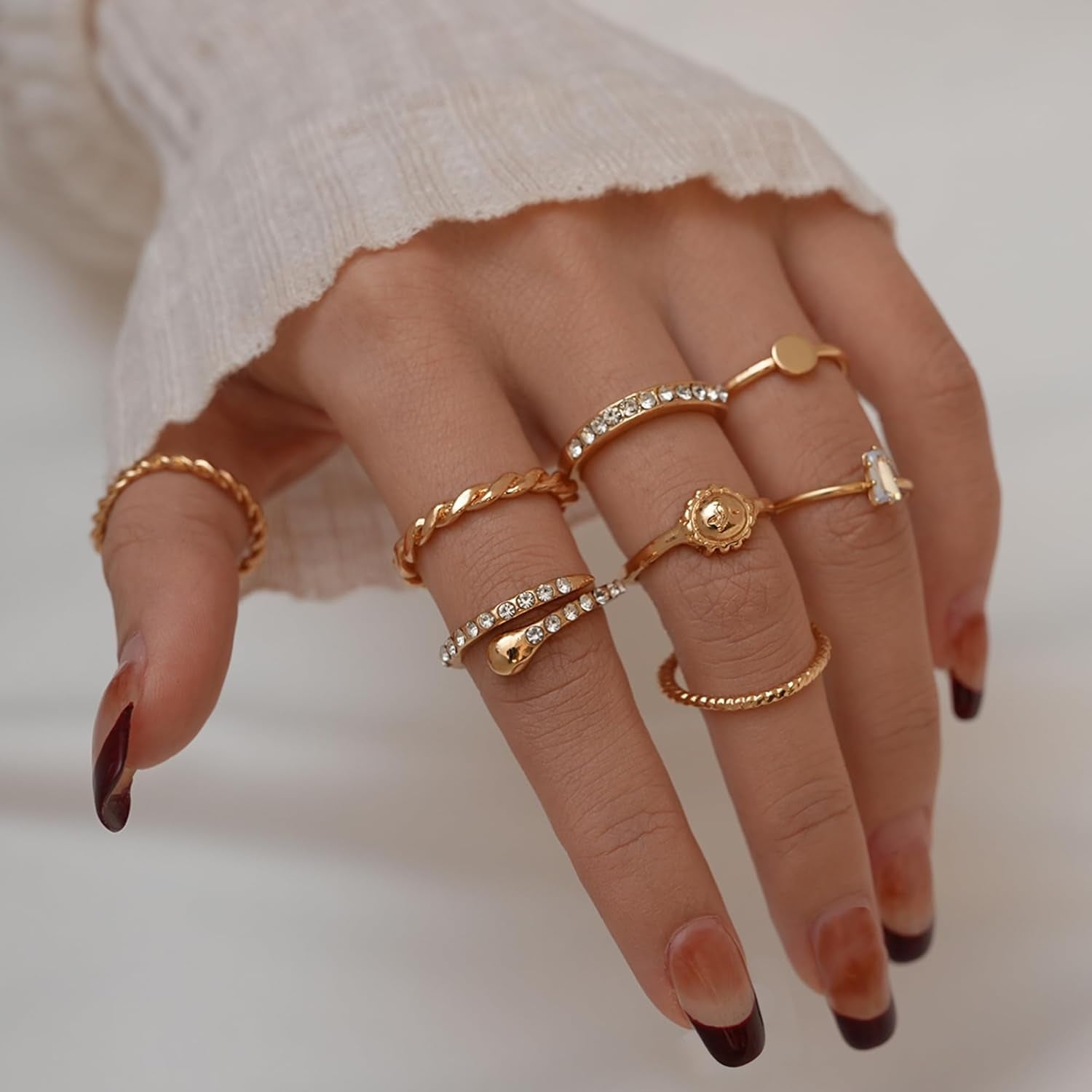 68 Pcs Gold Knuckle Rings Set for Women, Stackable Boho Joint Finger Midi Rings Silver Hollow Carved Crystal Stacking Ring Pack for Gift