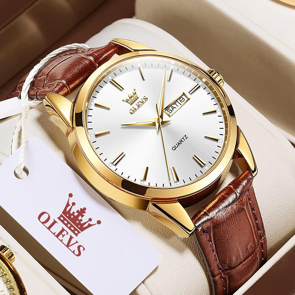 Amazon Watches,Brown Leather Watch for Men,Men Day Date Watch,Men'S Luminous Watch,Dress Watch for Men,Rose Gold Watch for Men,Men'S Fashion Quartz Watch,Waterproof Brown Man Watches