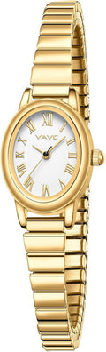 Small Gold Watches for Women,Analog Womens Watch with Stainless Steel Expansion Band,Oval Case Roman Dial,Water Resistant