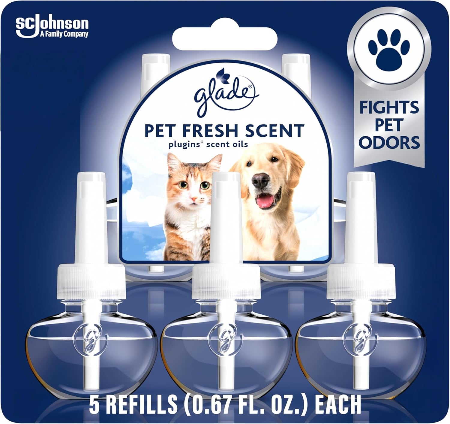 Plugins Refills Air Freshener Starter Kit, Pet Fresh Scent, Scented and Essential Oils for Home and Bathroom, 0.67 Fl Oz, 1 Warmer + 1 Refill