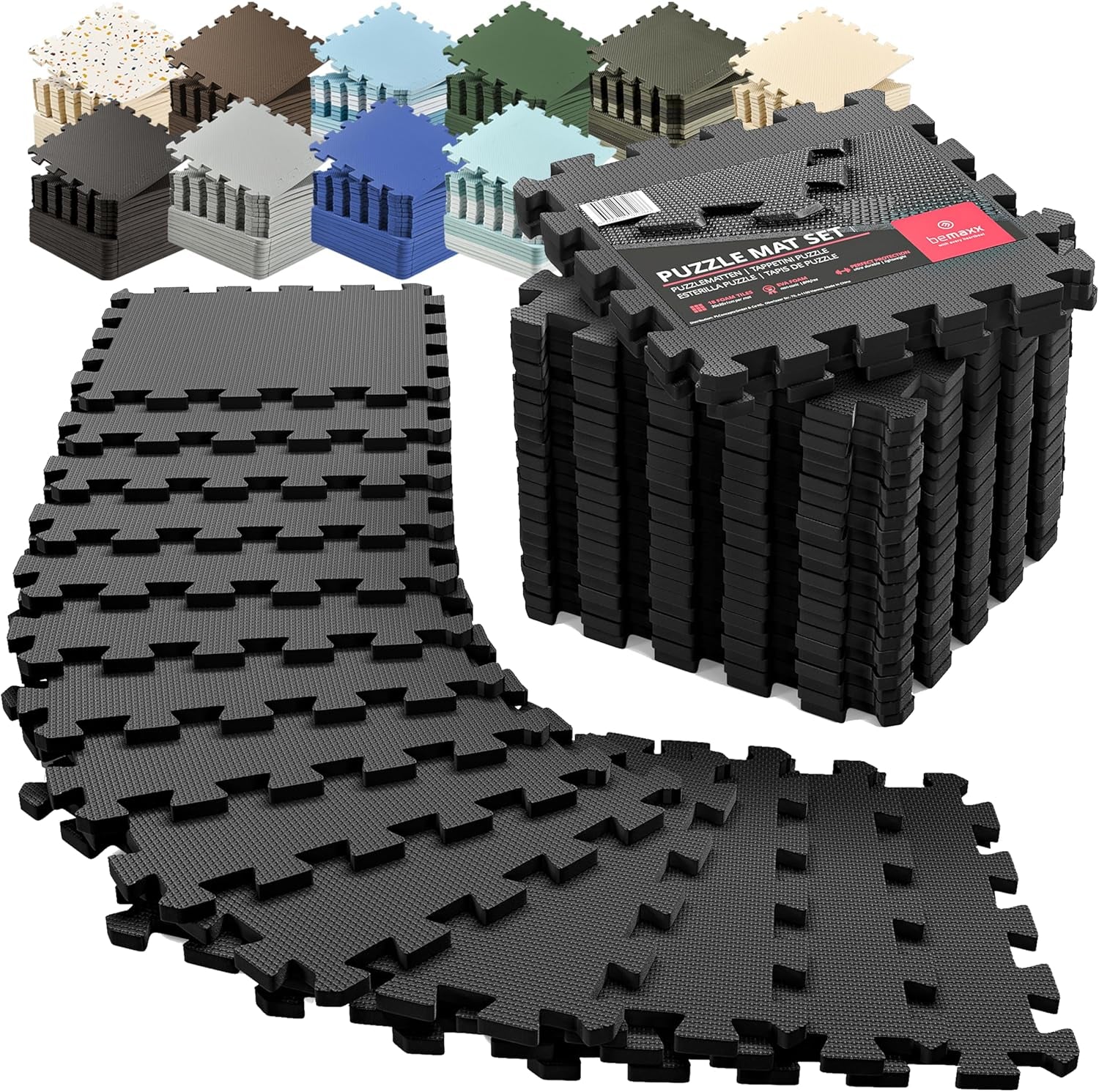 Gym Mats Set - 18 Pcs EVA Interlocking Foam Floor Tiles (12.6"X12.6"X0.4") 18Sqft Protective Gym Flooring Sports Home Workout Exercise Mats Puzzle Garage Fitness Play-Room Pool Treadmill Bike