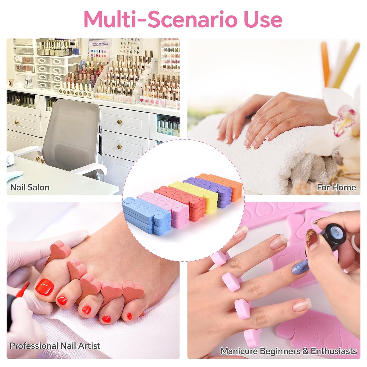 Toe Separators Set 24Pcs Colorful Heart Sponge Toe Spacers Soft Foam Toe Finger Dividers for Nail Art, Polishing Gel Painting Toe Separators for Men & Women Spa, Pedicure, Manicure Tool