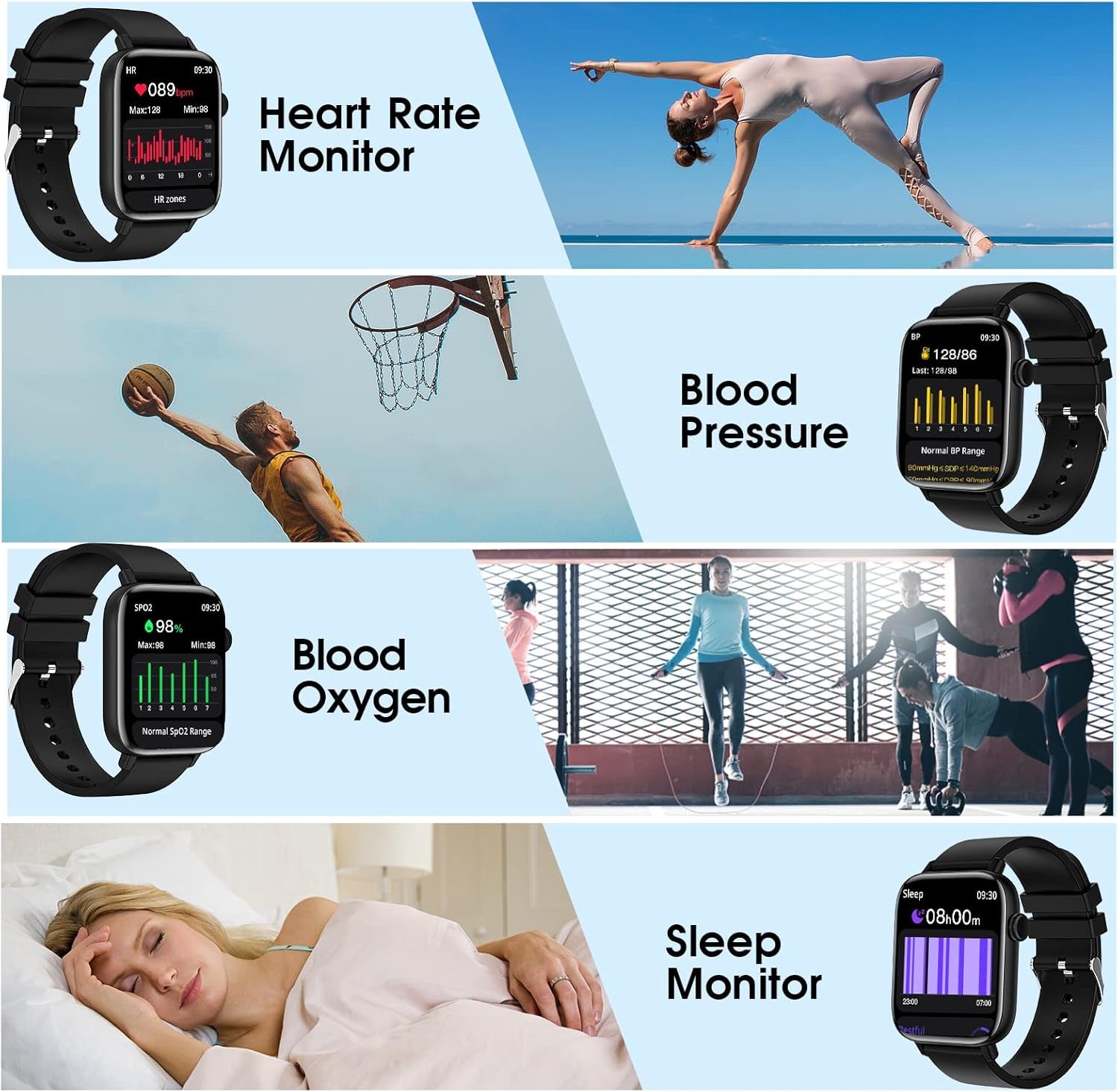 Smart Watch for Android Iphone, 1.9" Fitness Tracker with (Answer/Make Calls) IP 67 Waterproof Sport Digital Watches, Blood Pressure Heart Rate Monitor Step Counter Sleep Tracker