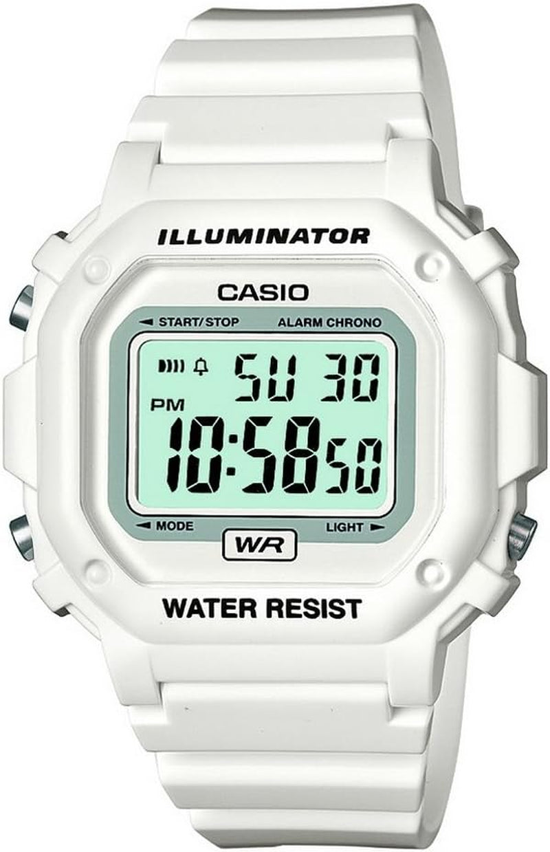 F108WH Series | Men'S Digital Watch | Illuminator | Water Resistant | LED Light | Daily Alarm | 1/100 SEC Stopwatch | 3 Hands (HR, Min, SEC) | Date/Day Display | Daily Alarm | 7 Year Battery
