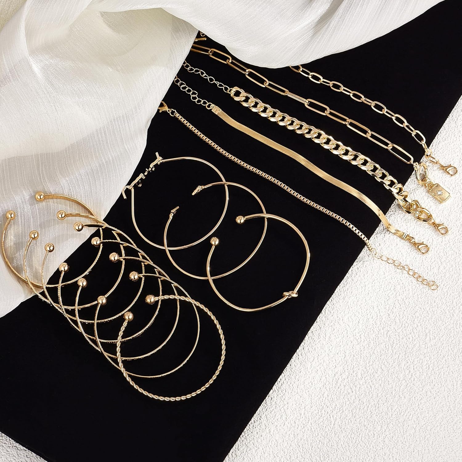 93 Pcs Golden Jewelry Set for Women Costume Jewelry Pack Golden Plated Necklace Bracelet Stackable Ring Earrings Jewelry for Christmas New Year