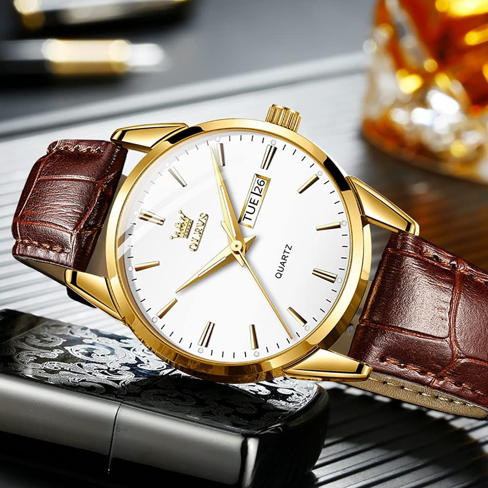 Amazon Watches,Brown Leather Watch for Men,Men Day Date Watch,Men'S Luminous Watch,Dress Watch for Men,Rose Gold Watch for Men,Men'S Fashion Quartz Watch,Waterproof Brown Man Watches