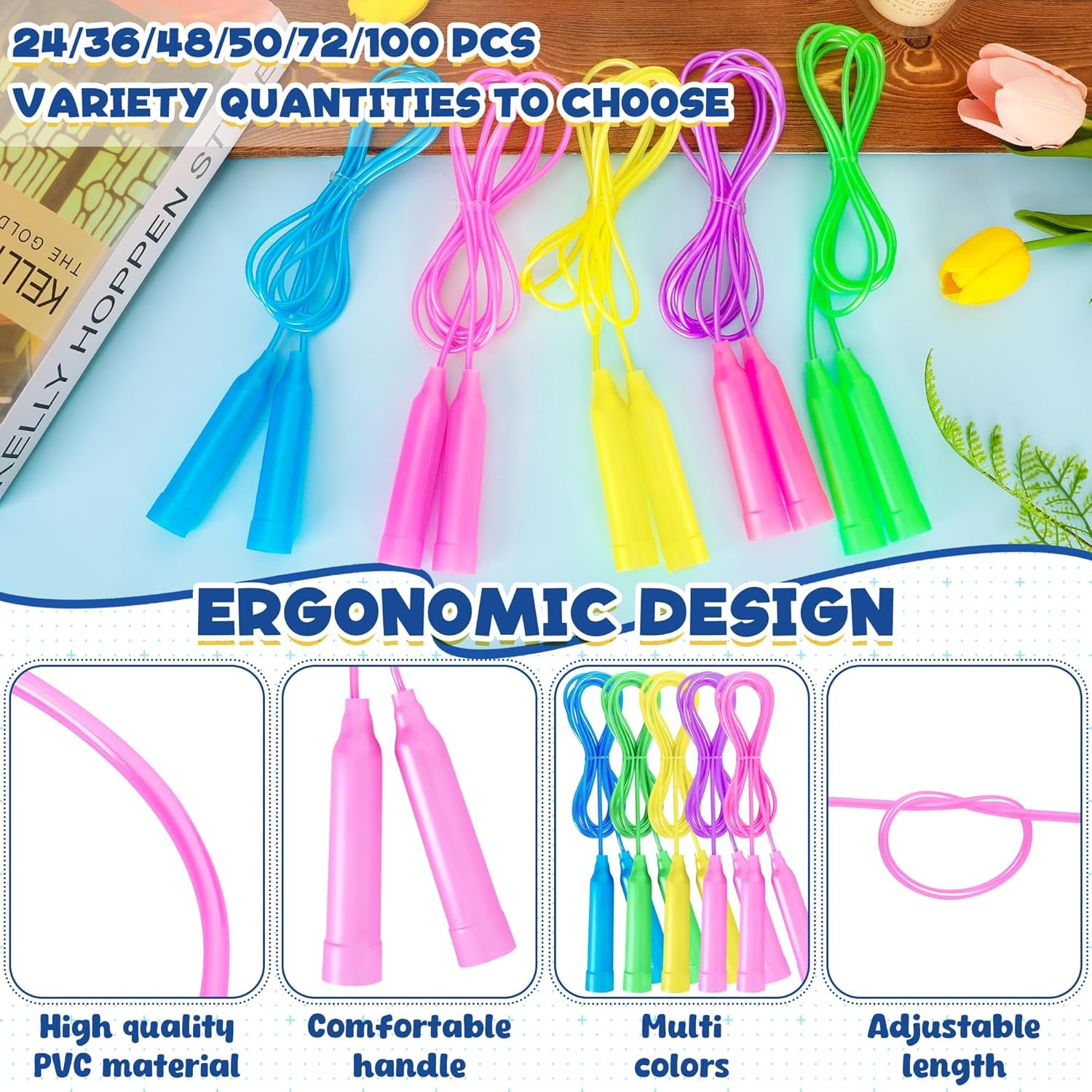 24Pcs Kids Jump Rope, Colorful PVC Skipping Ropes for Kids, Adjustable Skipping Rope, Tangle-Free Jumping Rope, Lightweight Skipping Ropes for Outdoor Indoor Fitness Exercise Fun
