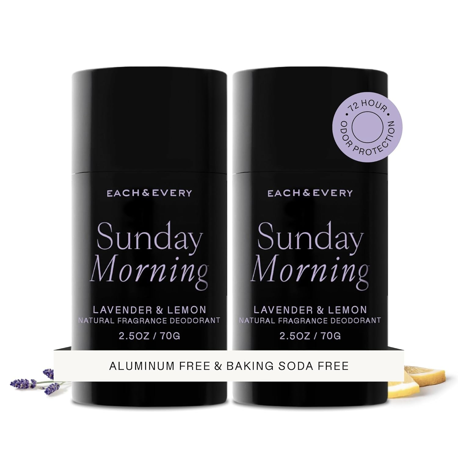 Aluminum Free Deodorant for Women & Men, Lavender & Lemon - All Natural Deodorant for Sensitive Skin, EWG Verified - Clean, Baking Soda-Free, Plant-Based Fragrance - 2.5Oz, 2 Pack