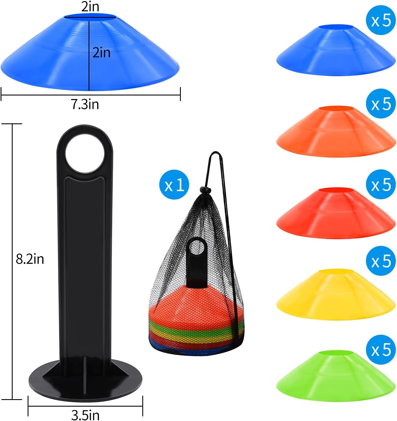 25/50/100Pcs Disc Cones, Agility Soccer Cones with Carry Bag and Holder, Soccer Cones for Sports Training, Football, Soccer, Basketball, Coaching, Practice Equipment, 5 Color