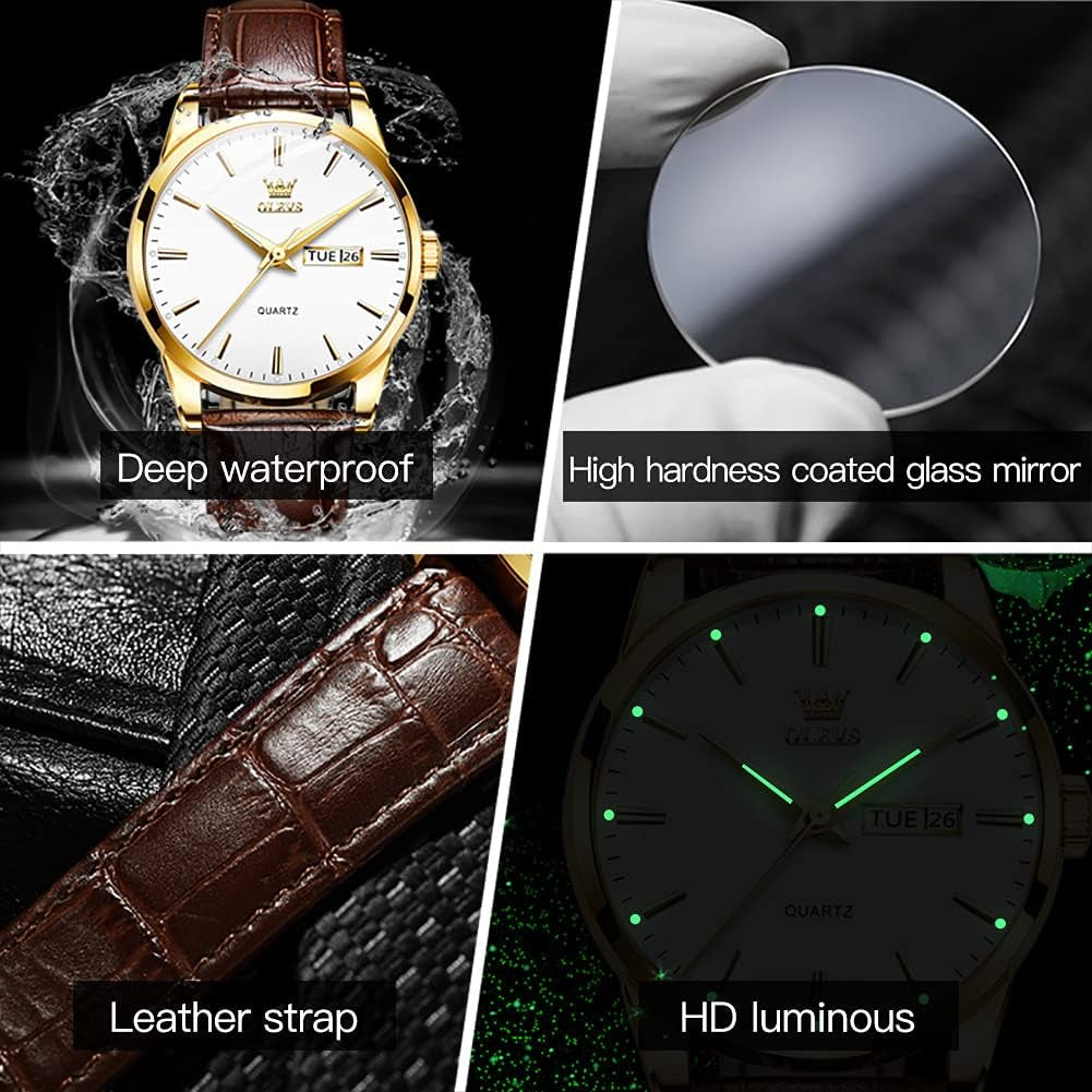 Amazon Watches,Brown Leather Watch for Men,Men Day Date Watch,Men'S Luminous Watch,Dress Watch for Men,Rose Gold Watch for Men,Men'S Fashion Quartz Watch,Waterproof Brown Man Watches