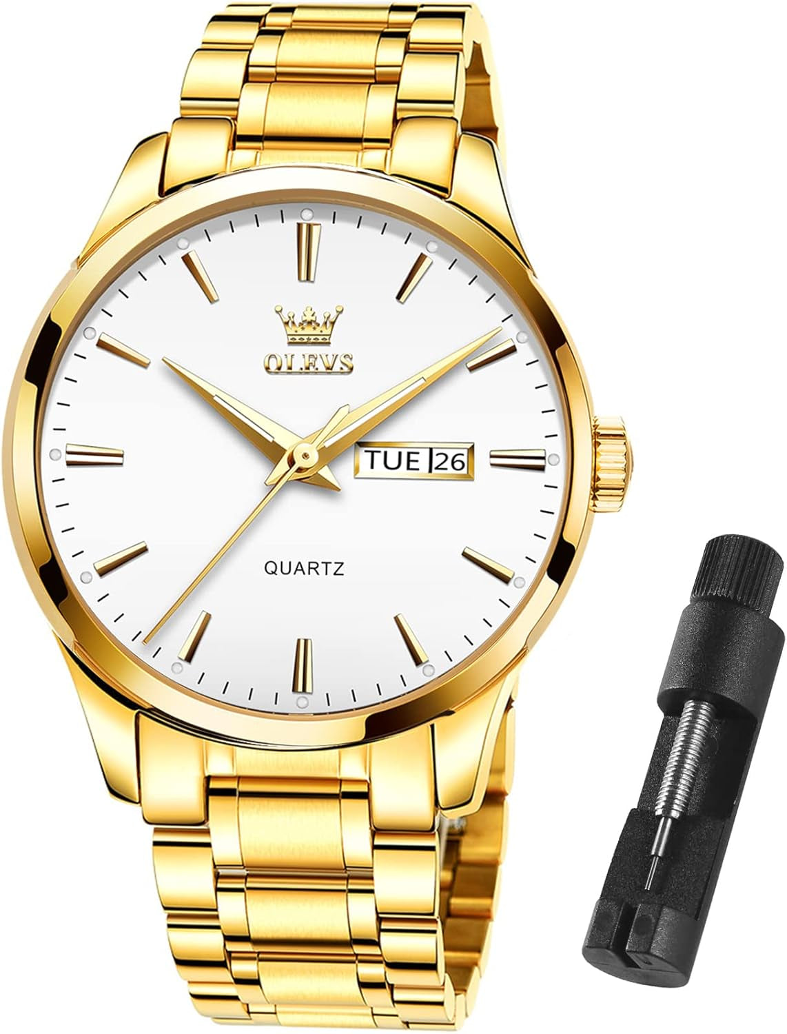 Mens Gold Watches Waterproof Stainless Steel Lightweight Watch with Date Classic Luxury Dress Watch for Men Gold White Blue Green Dial