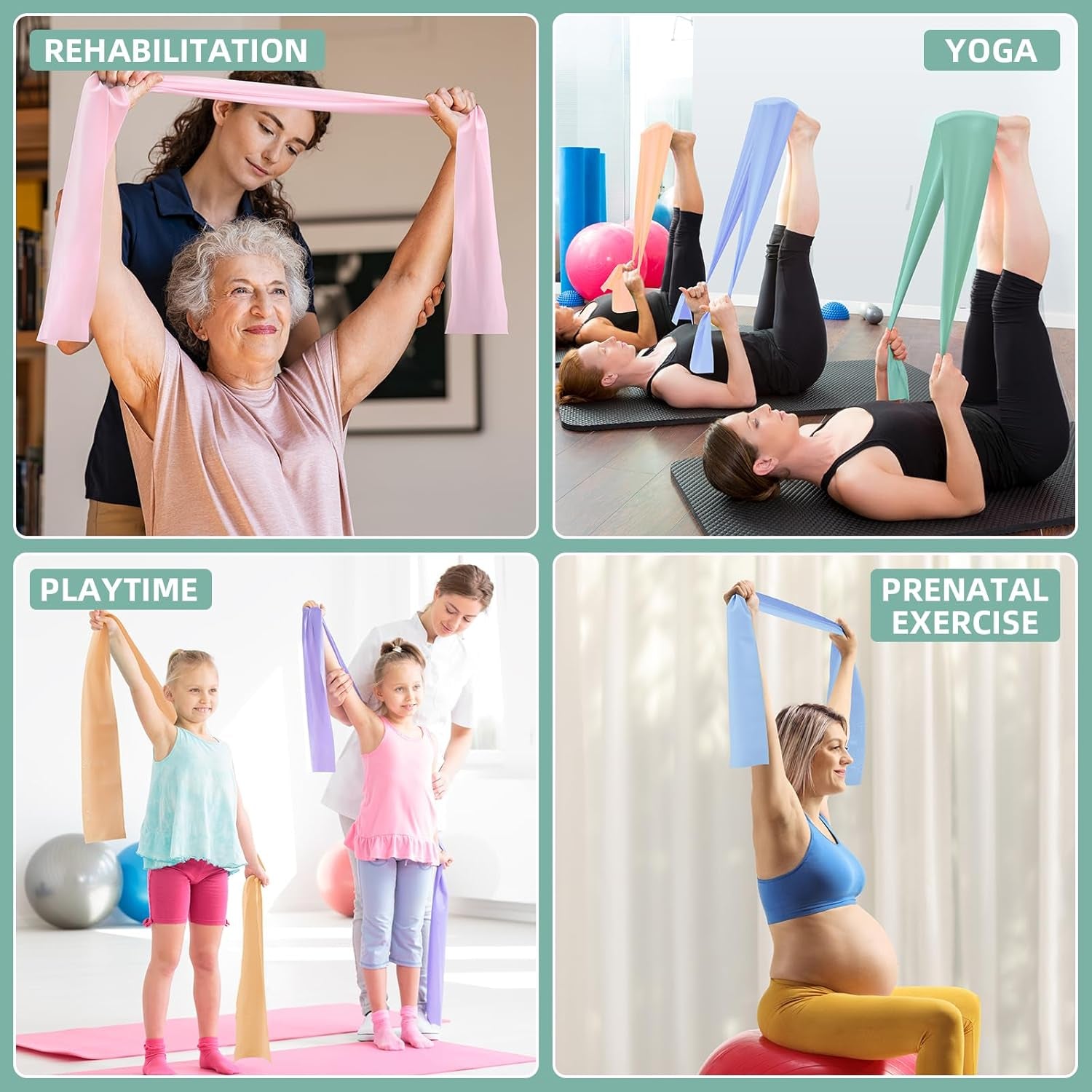 Stretch Bands for Exercise, 5 Levels Resistance Bands for Working Out, Exercise Bands for Physical Therapy, Pilates, Rehab, Stretch, Strength Training and Yoga Starter Set