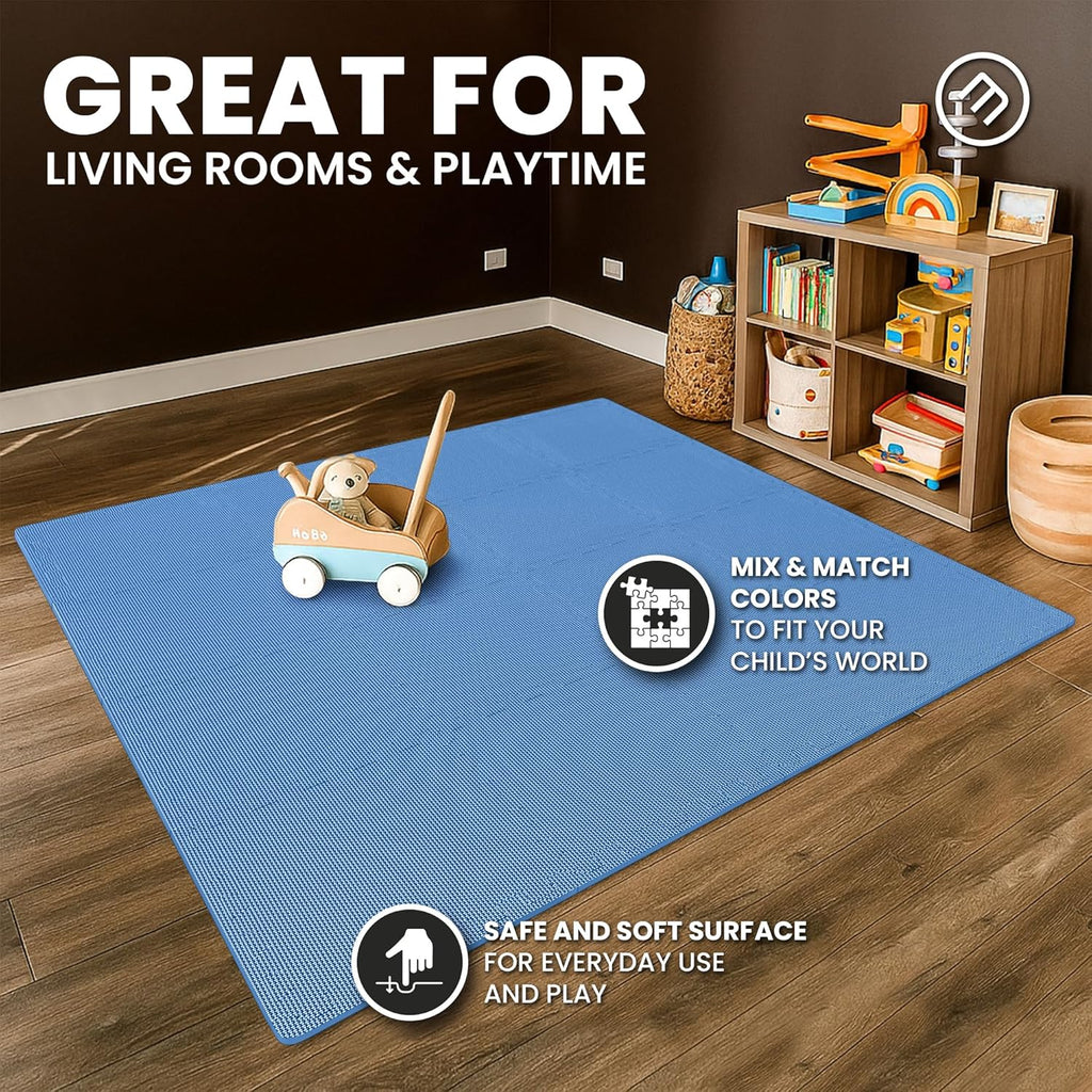 Gym Mats Set - 18 Pcs EVA Interlocking Foam Floor Tiles (12.6"X12.6"X0.4") 18Sqft Protective Gym Flooring Sports Home Workout Exercise Mats Puzzle Garage Fitness Play-Room Pool Treadmill Bike