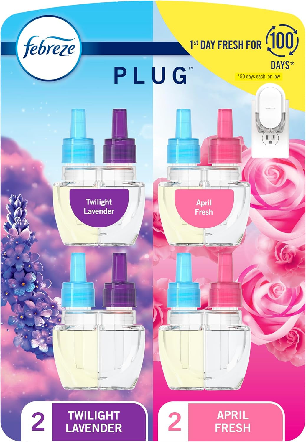 Plug in Air Freshener, Odor-Fighting Scented Oil Refill for Home, Bathroom, & Kitchen, Long Lasting, Refresh & Energize and Soothe & Restore Scents, 0.87Oz Refills, 4Ct (2 of Each)