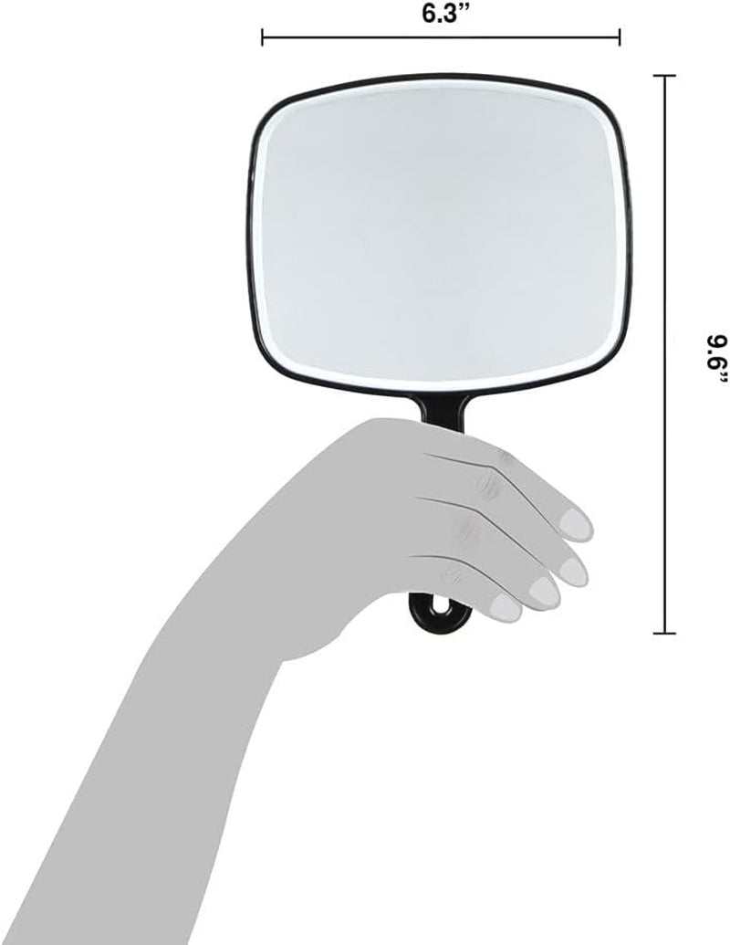 Premium Hand Mirror with Handle, 6.3" W X 9.6" L, Multi-Purpose Handheld Mirror with Distortion-Free Reflection, Black
