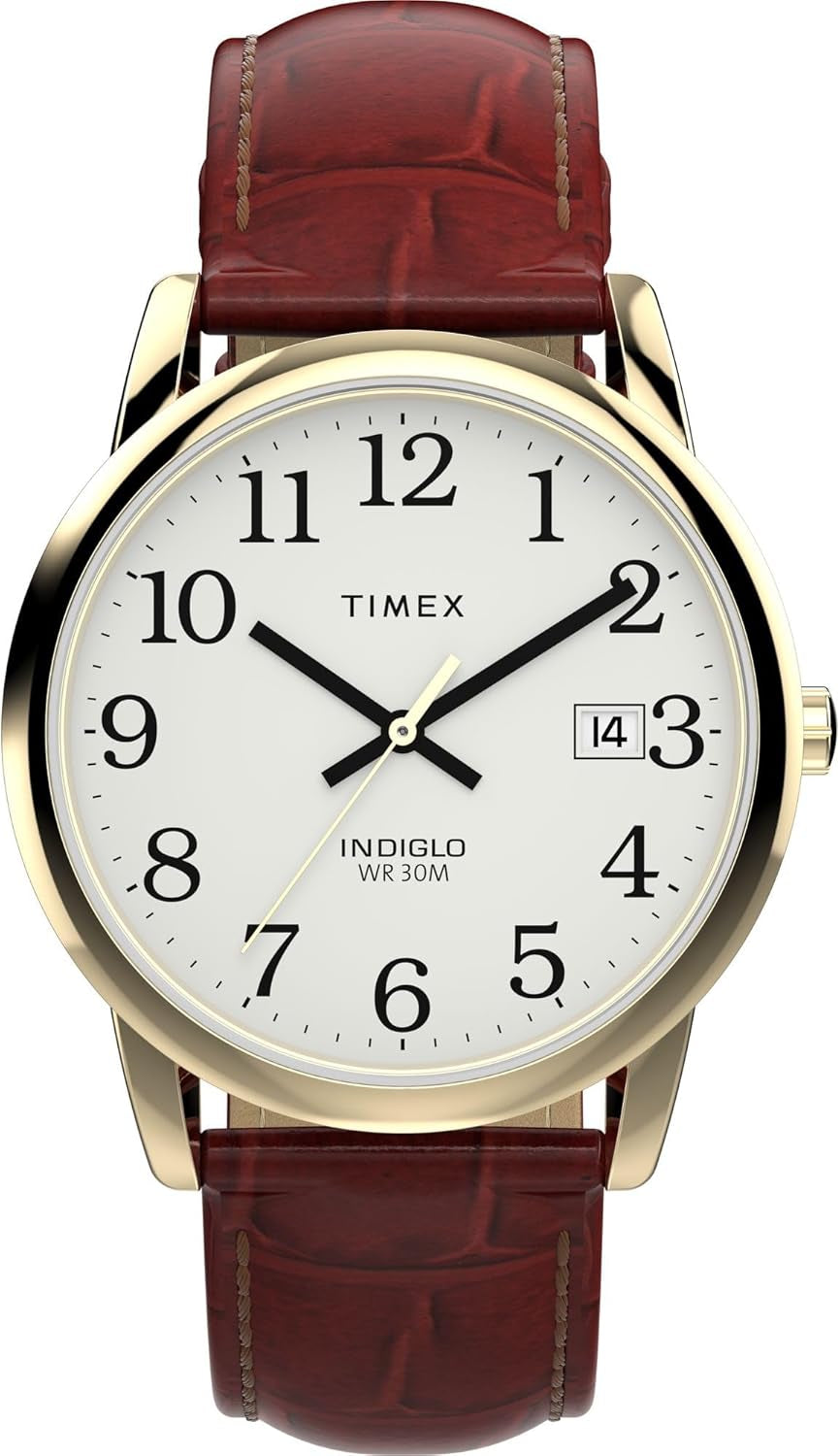 Men'S Easy Reader 35Mm Watch - Brown Strap White Dial Gold-Tone Case