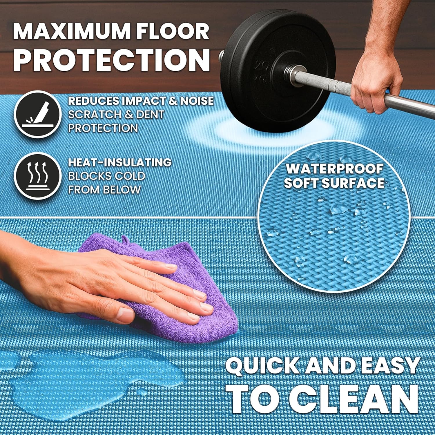 Gym Mats Set - 18 Pcs EVA Interlocking Foam Floor Tiles (12.6"X12.6"X0.4") 18Sqft Protective Gym Flooring Sports Home Workout Exercise Mats Puzzle Garage Fitness Play-Room Pool Treadmill Bike