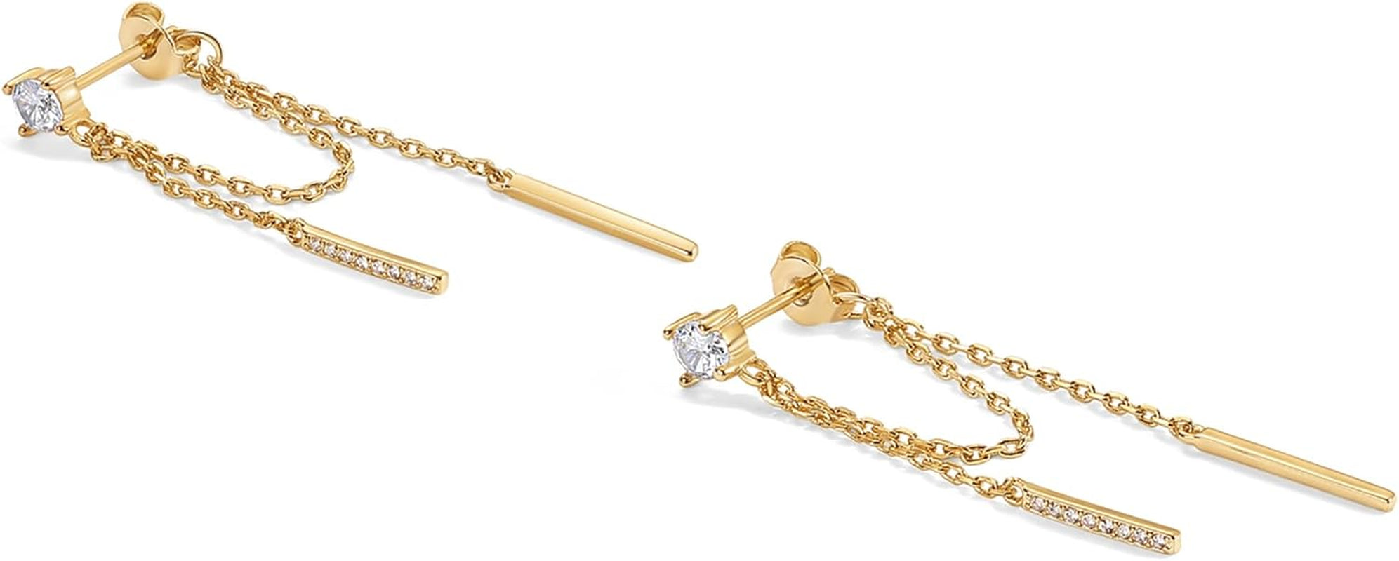 18K Gold Plated 925 Sterling Silver Posts Drop Dangle Chain Earrings for Women | Dangling Chain Studs | Cubic Zirconia Ball Threader Earscapes Earrings