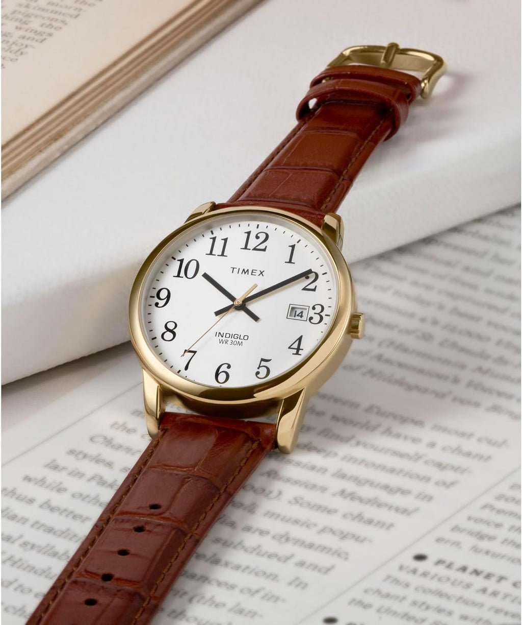 Men'S Easy Reader 35Mm Watch - Brown Strap White Dial Gold-Tone Case