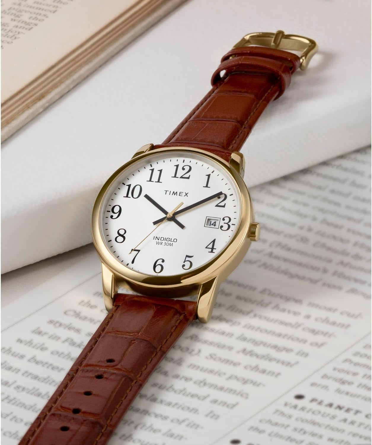 Men'S Easy Reader 35Mm Watch - Brown Strap White Dial Gold-Tone Case