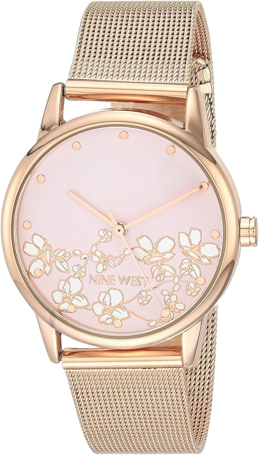 Nine West Women'S Floral Dial Mesh Bracelet Watch