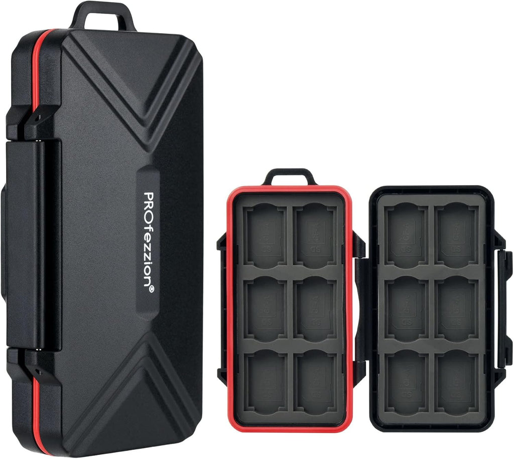 SD Card Holder Case Water-Resistant: Portable 12 Slots Memory Card Case for 8 Micro SD Card & 4 SD/SDXC/SDHC Card, Memory Card Hard Carrying Box Keeper Protector with Rubber Interior Grey