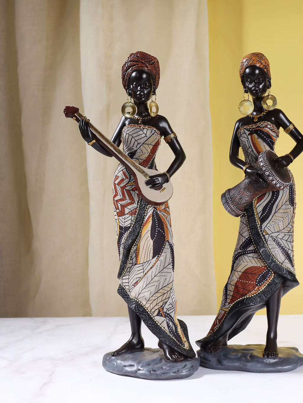African Female Musician Sculpture, Resin Figurines, Home Decorative Ornaments