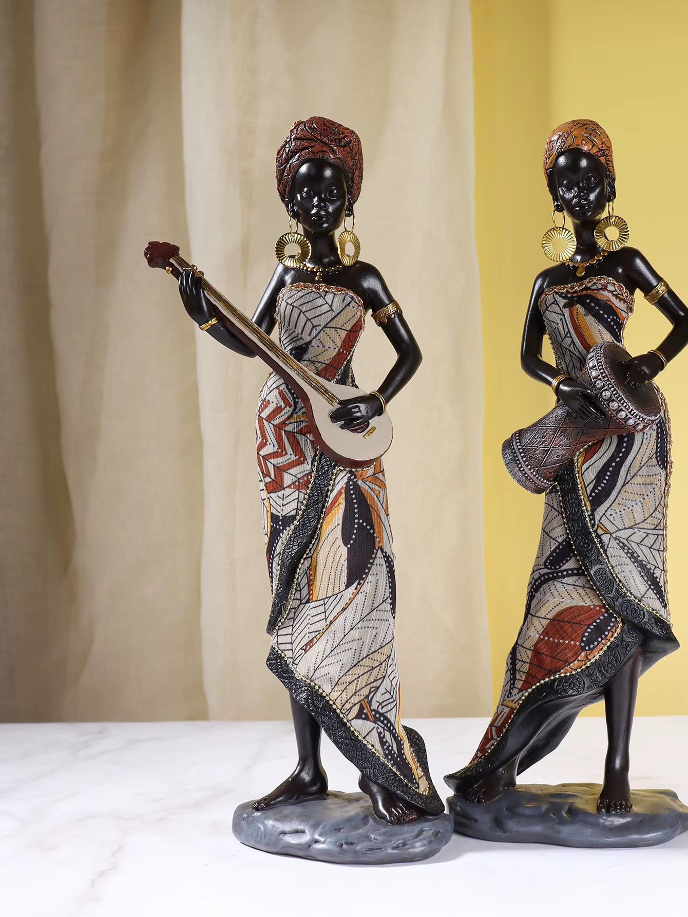 African Female Musician Sculpture, Resin Figurines, Home Decorative Ornaments