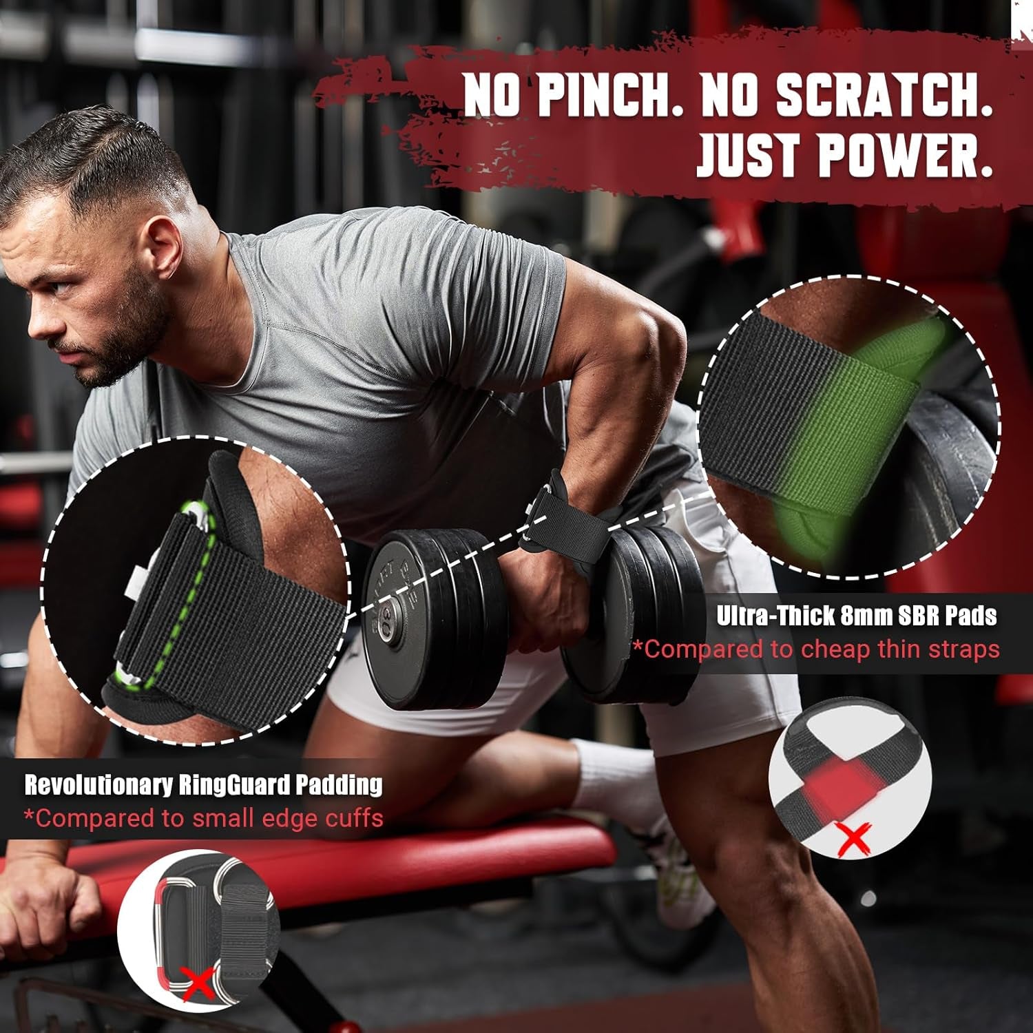 Weight Lifting Straps with Rings, 2 in 1 Wrist Straps for Weightlifting and Cable Machine with Double Triangle Rings and Non-Slip Latex Thread, Lifting Cuffs for Home Gym Workout