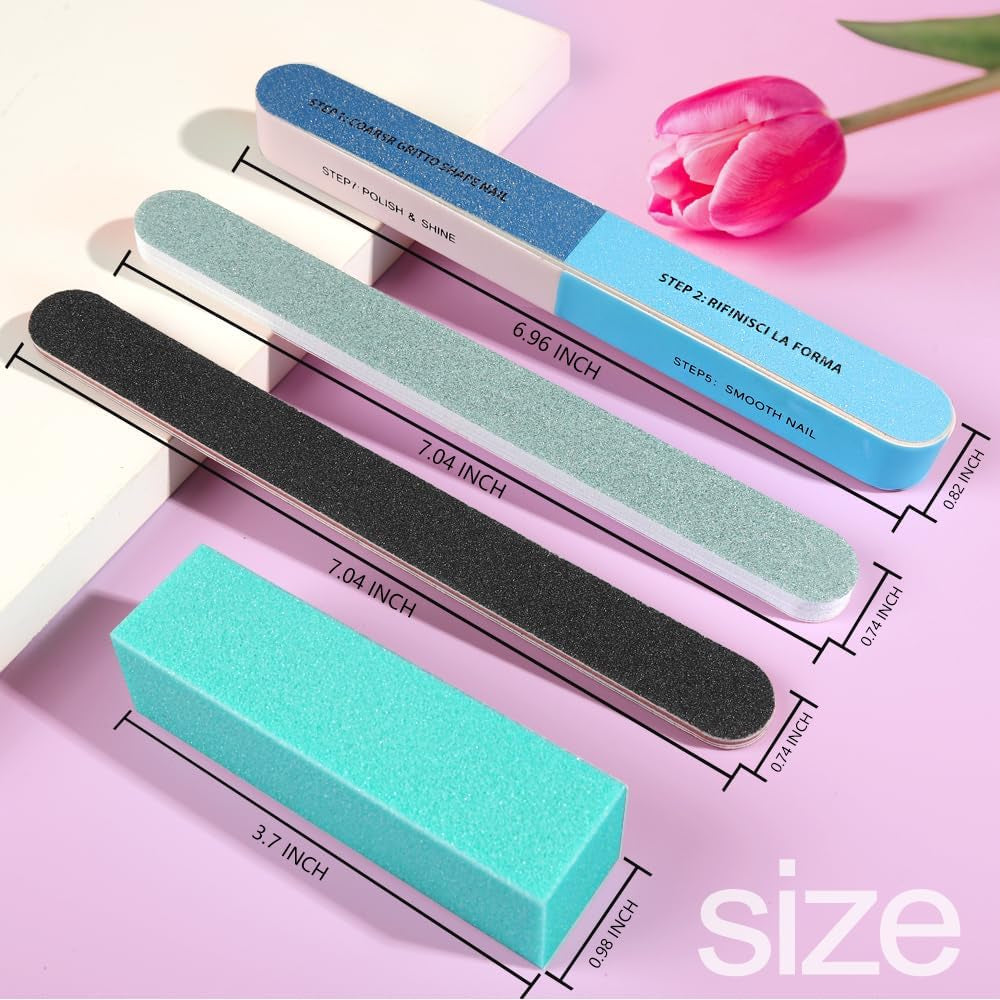 Nail Files and Buffers, 20PCS Nail File Kit. Rectangular Nail Buffer Block & 100/180 Grit 7 Way Nail File & Polishing Buffer. Nail Prep Kit. Professional Manicure Nail Tools