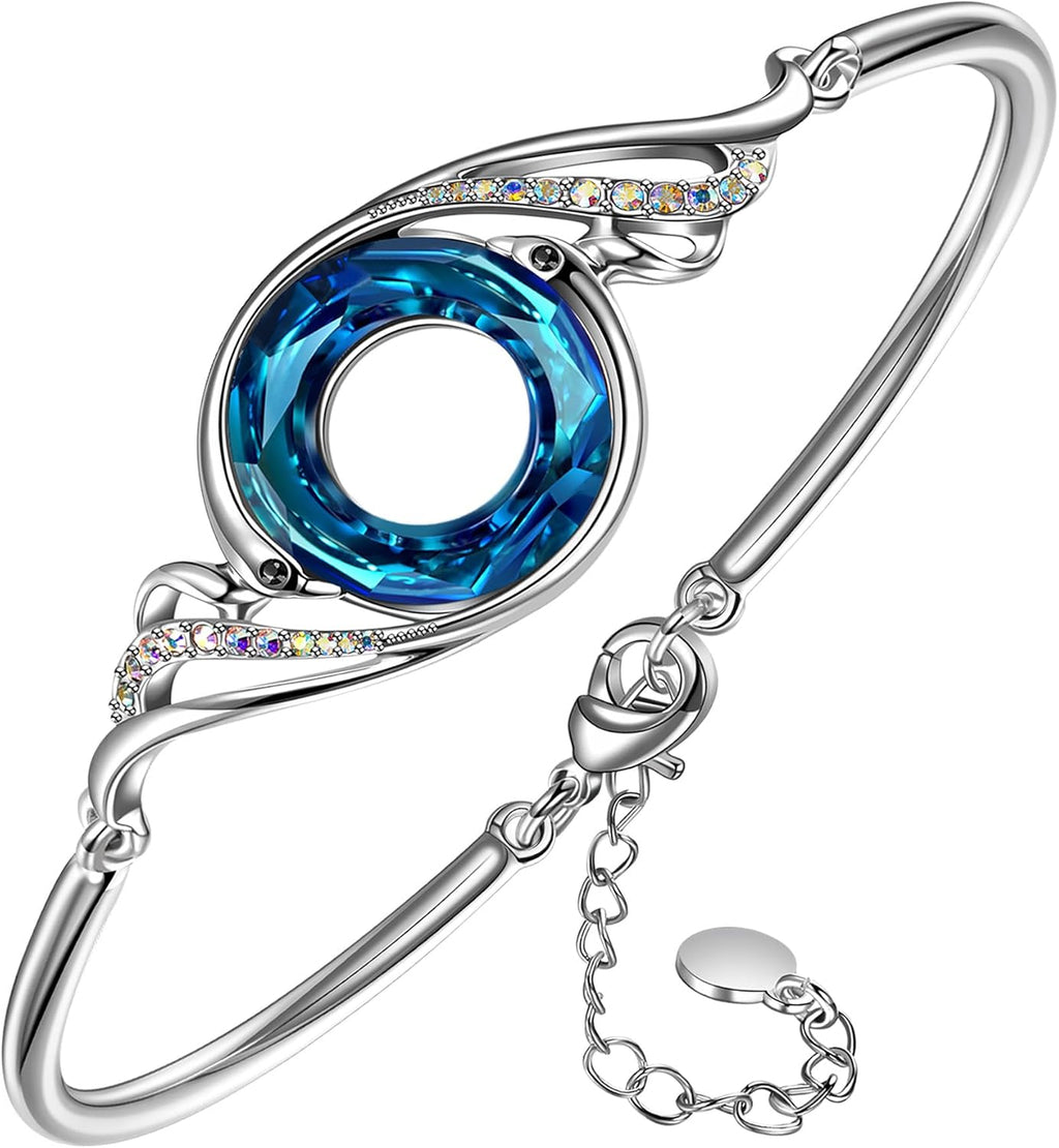 "Rise from the Ashes" Phoenix Bracelet Made with Crystals from Austria, Adjustable Bangle Bracelet for Women 7"+2", Packaged with Jewelry Box, Birthday Gift for Women, Symbol of Luck and Renewal