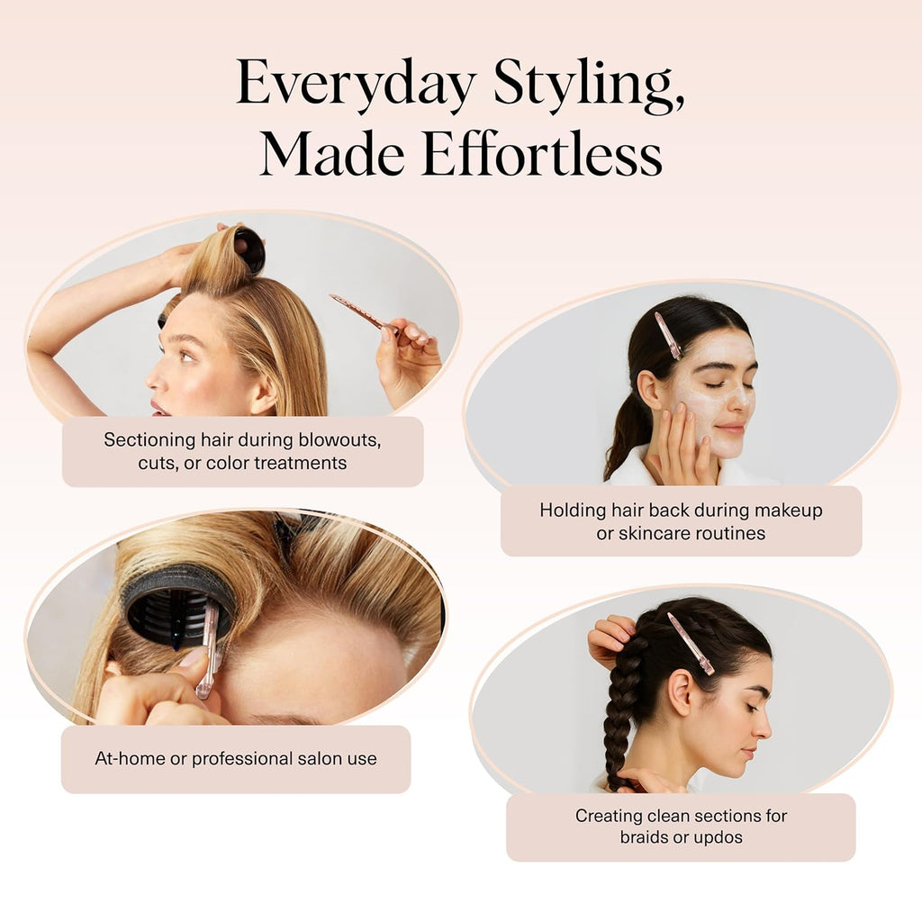 Professional Alligator Clips for Hair Styling – 3.5" Aluminum Hair Sectioning Clips for Salon & Makeup Application | Ideal Gifts for Women – Rose Gold, 6 Pcs