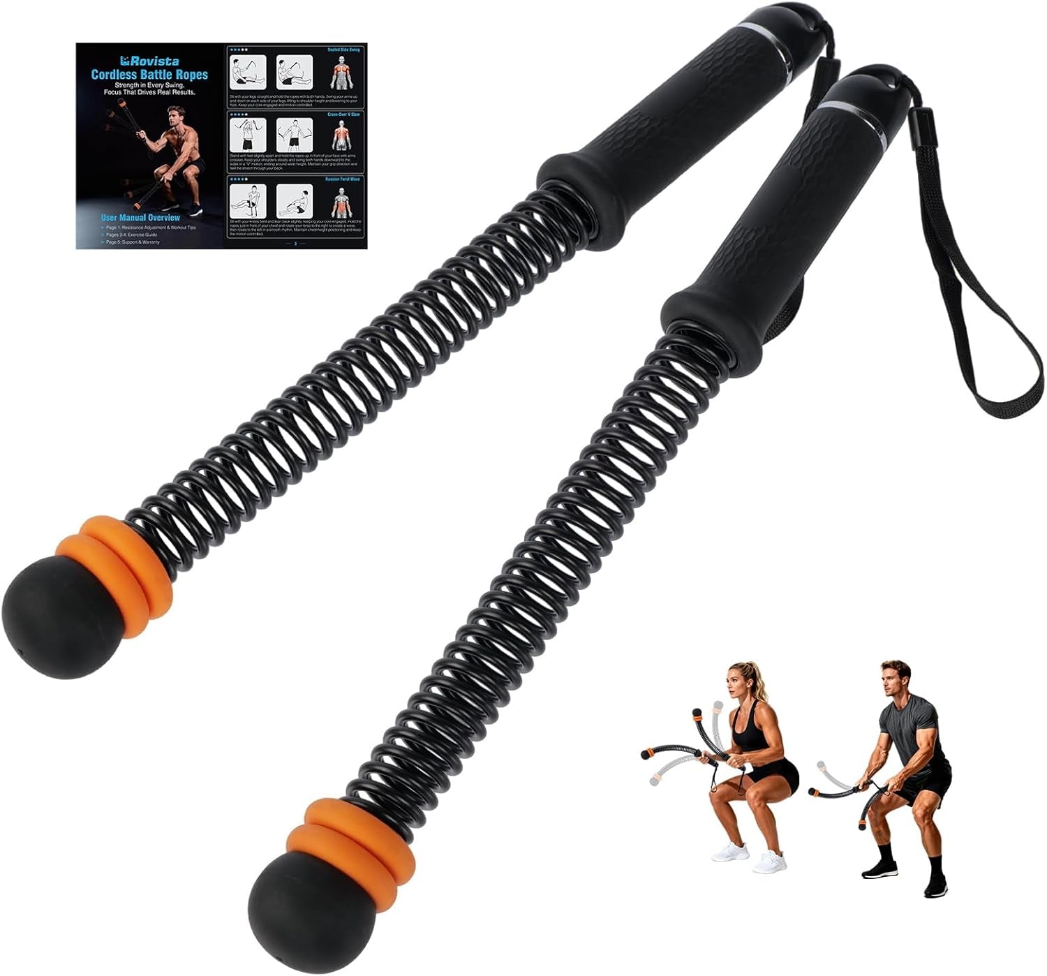 2 PCS Weighted Cordless Battle Ropes - Adjustable Resistance and Portable Ropeless Battle Ropes with Non Slip Handle - Low-Noise Exercise Rope for Instant Effective Workouts Anytime (Black)