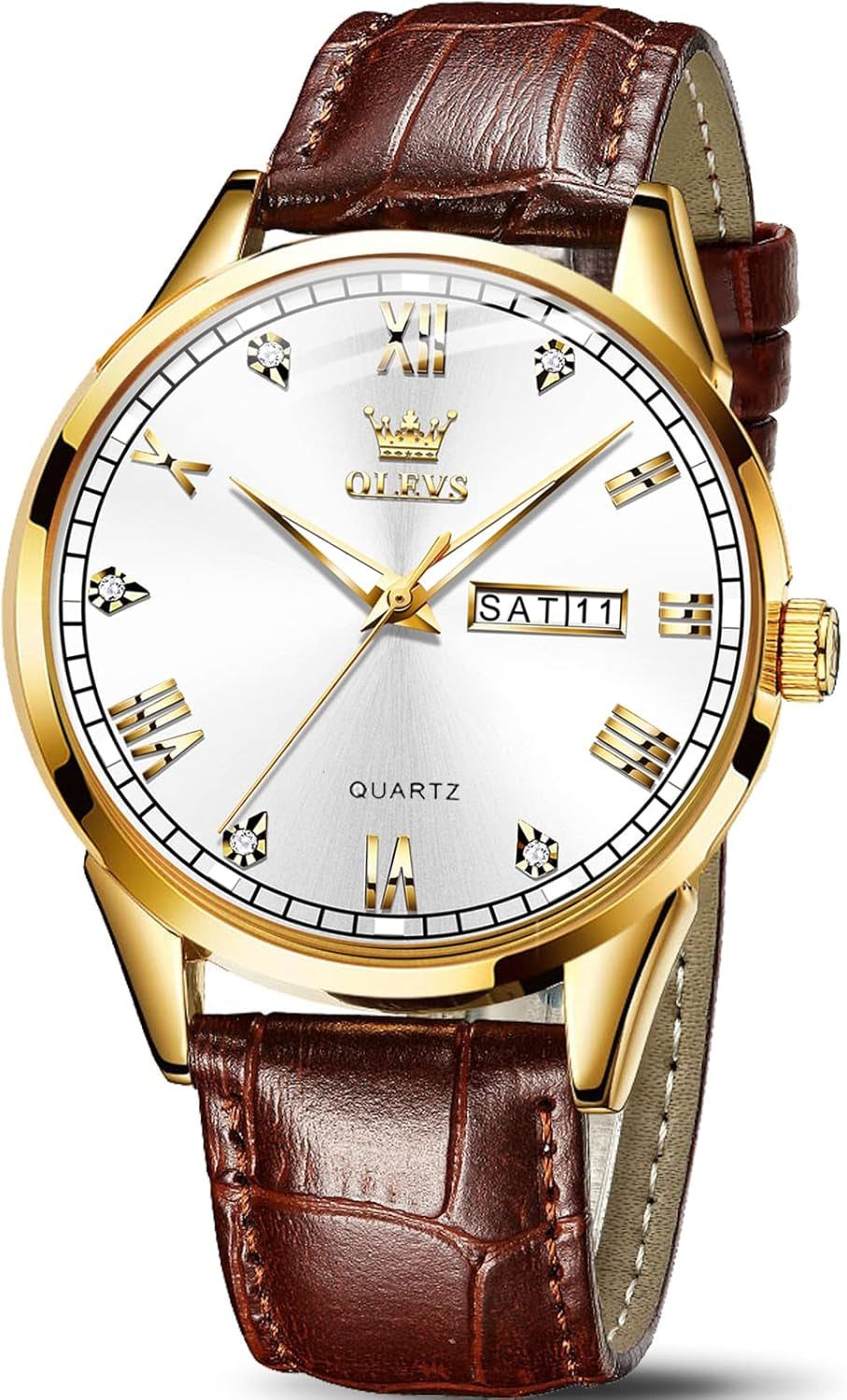 Amazon Watches,Brown Leather Watch for Men,Men Day Date Watch,Men'S Luminous Watch,Dress Watch for Men,Rose Gold Watch for Men,Men'S Fashion Quartz Watch,Waterproof Brown Man Watches