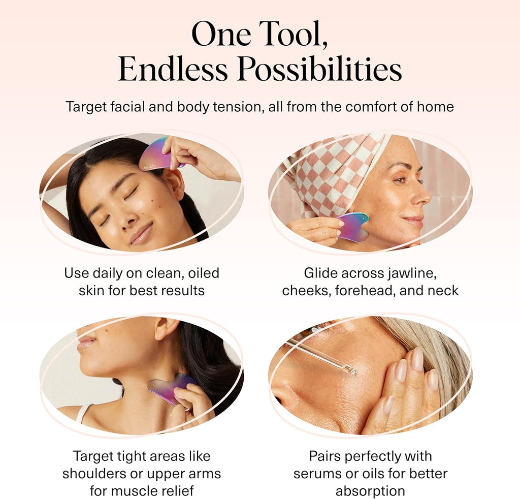 Stainless Steel Gua Sha Facial Tools - Guasha Tool for Face, Face Sculpting Tool, Jawline Shaper, Double Chin Reducer Gua Sha Tools, Lymphatic Drainage Massager, Facial Skin Care, Iridescent