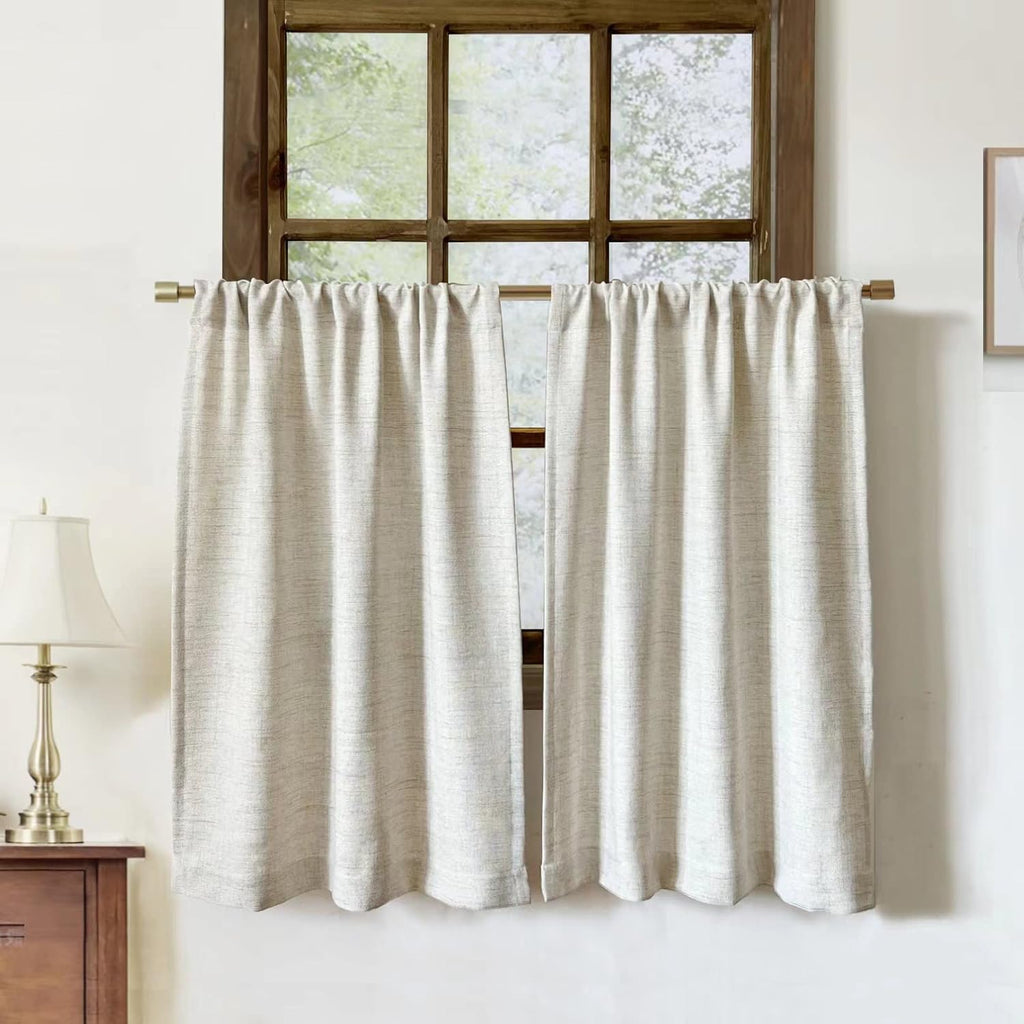 2 Pack Faux Linen Valance for Windows Kitchen Living Room Valances Rod Pocket Farmhouse Country Rustic Bathroom Small Window Treatment (54X15 Inch, Natural)