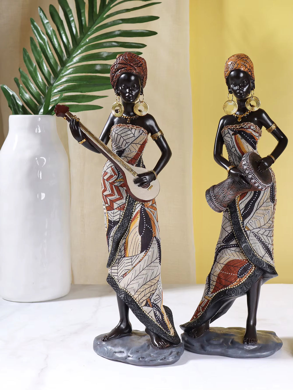 African Female Musician Sculpture, Resin Figurines, Home Decorative Ornaments
