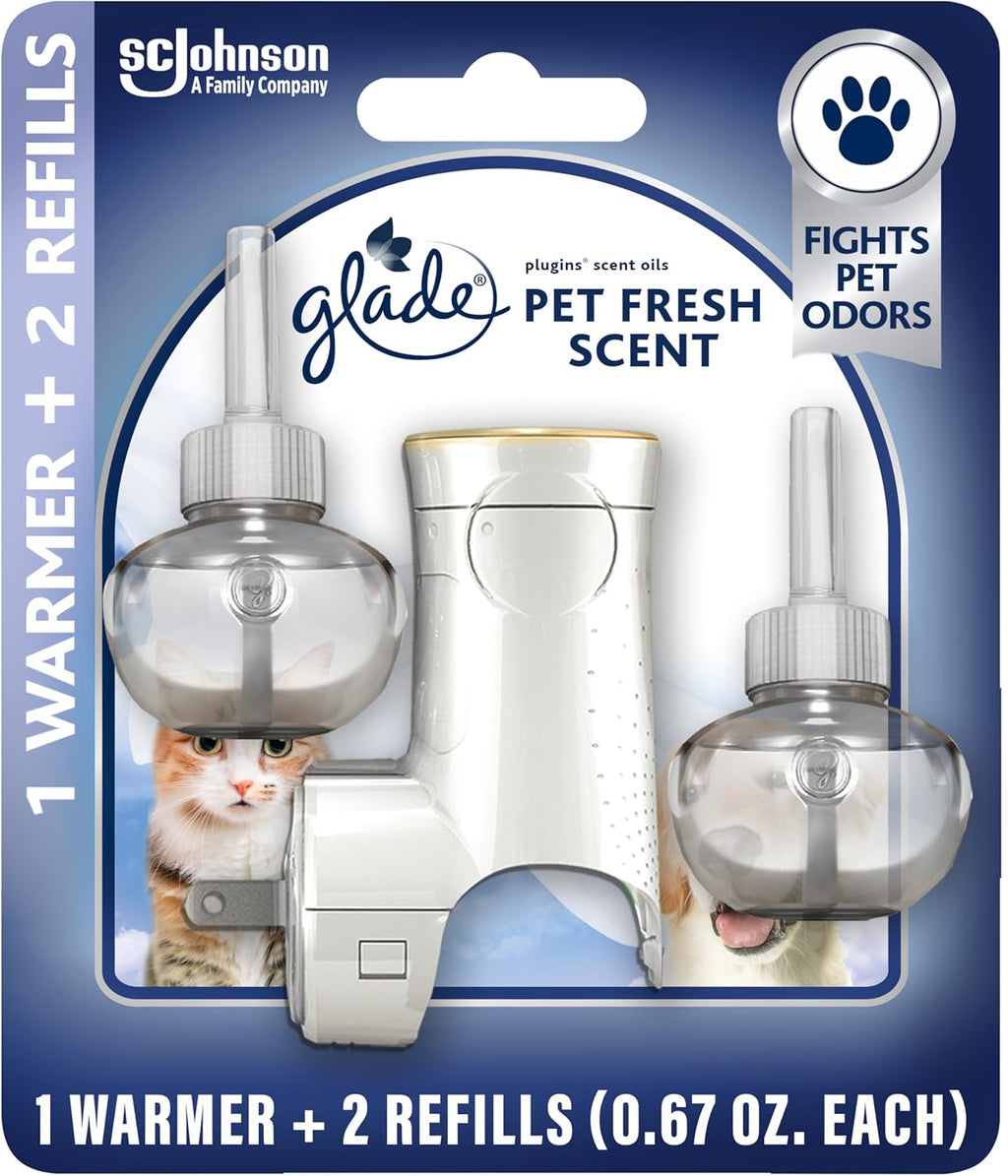 Plugins Refills Air Freshener Starter Kit, Pet Fresh Scent, Scented and Essential Oils for Home and Bathroom, 0.67 Fl Oz, 1 Warmer + 1 Refill