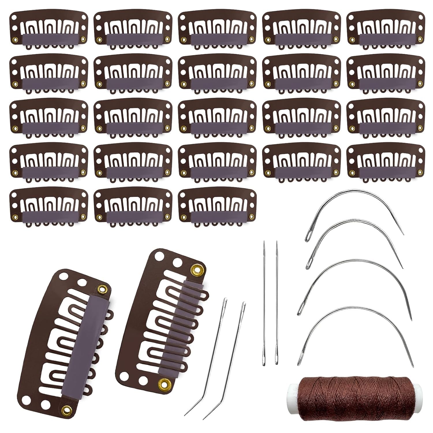 25Pcs 32Mm Hairpieces Snap Clips U Shape Wig Clips for Hair Extensions Making Wig Accessories Set Tools (Black)